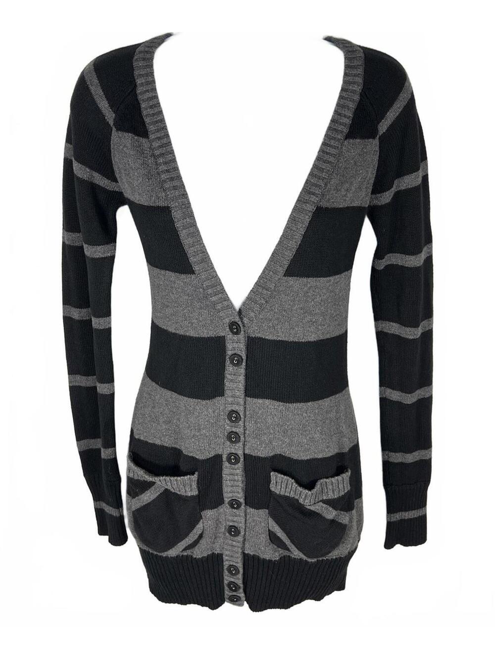 Fox Racing Striped Cardigan Sweater Black Grey Whimsigoth Y2K Emo Grunge Knit S